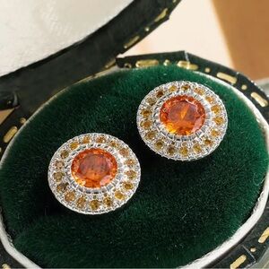 Stunning Pair of Elegant Round Cut Sparkling Zircon Stud Earrings